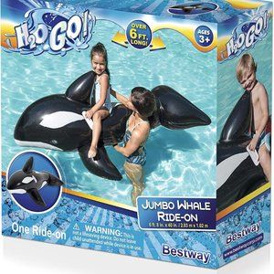 H2OGO! Jumbo Whale Rider Inflatable Pool Float Over 6 Feet One Rider